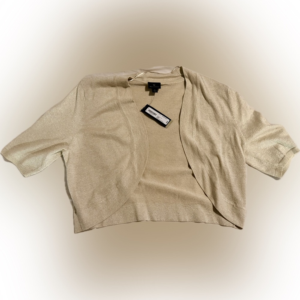 Worthington Metallic Cream Open-Front Cropped Cardigan